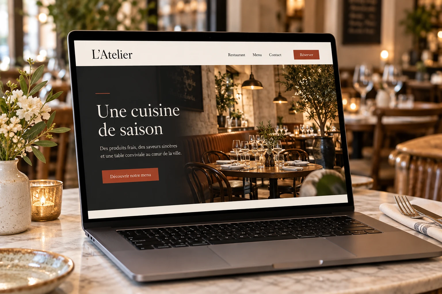 Exemple de site vitrine de restaurant sur ordinateur
